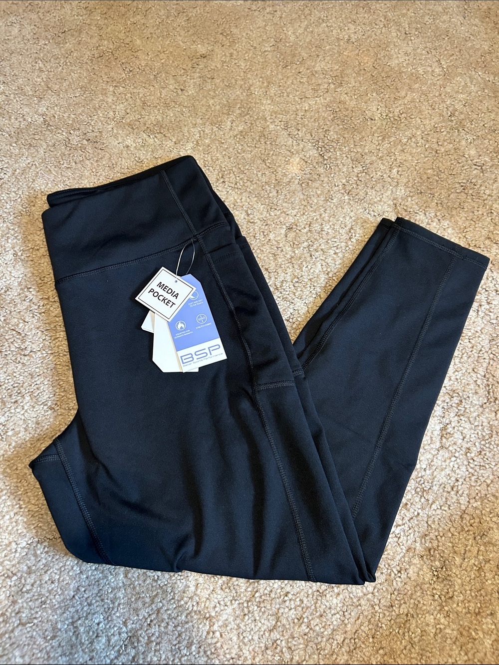 Girls' Black High-Waist Active Leggings with Media Pocket